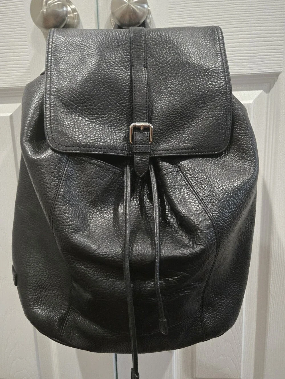 Cole Haan Black Pebbled Leather Backpack Silver Hardware EUC Minimal Luxe Bag